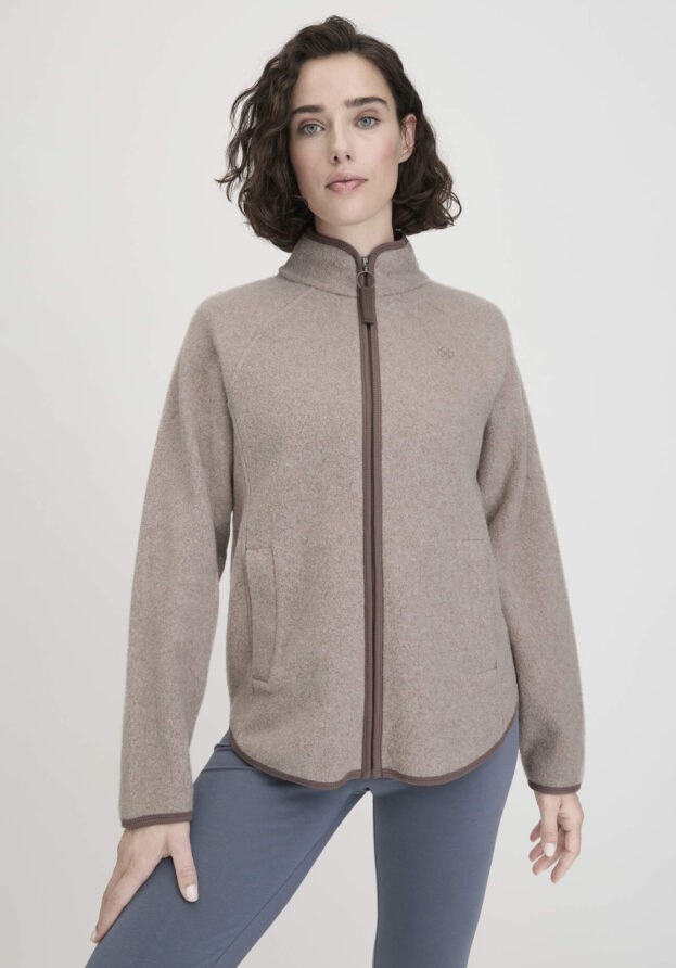 hessnatur Loungewear Fleece Jacke Relaxed ACTIVE LIGHT aus Bio-Baumwolle - beige - Größe XS