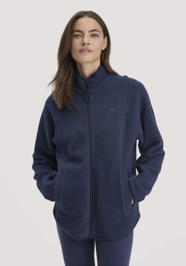 hessnatur Loungewear Fleece Jacke Relaxed ACTIVE LIGHT aus Bio-Baumwolle - blau - Größe XS
