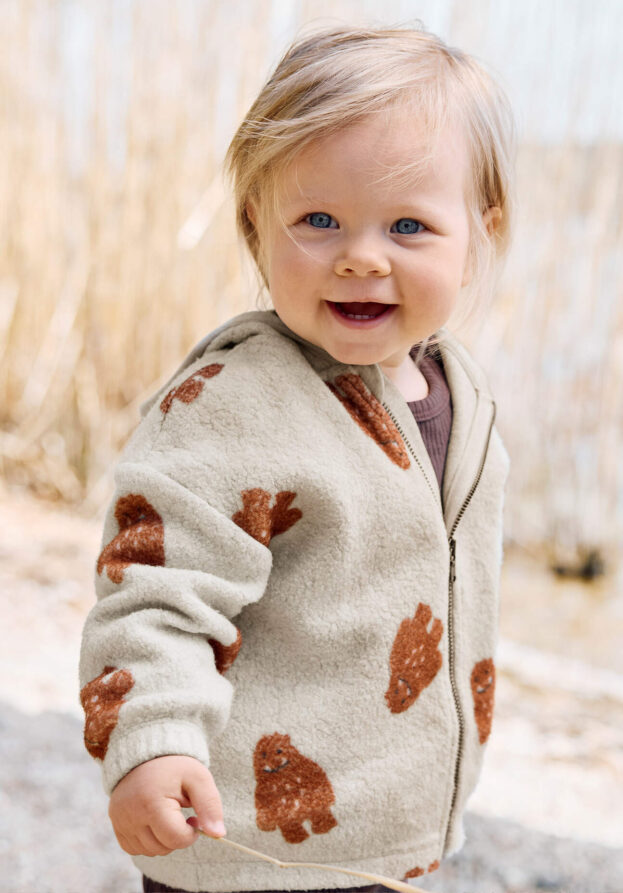 hessnatur Baby Fleece Jacke reiner Bio-Baumwolle - braun - Größe 86/92