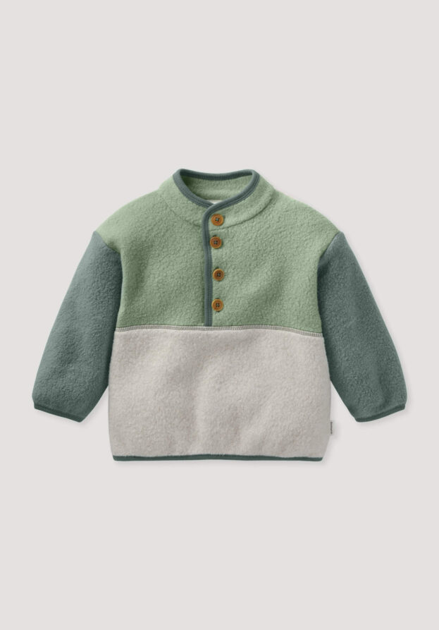 hessnatur Baby Fleece Troyer Colourblock aus Bio-Baumwolle - grün - Größe 74/80
