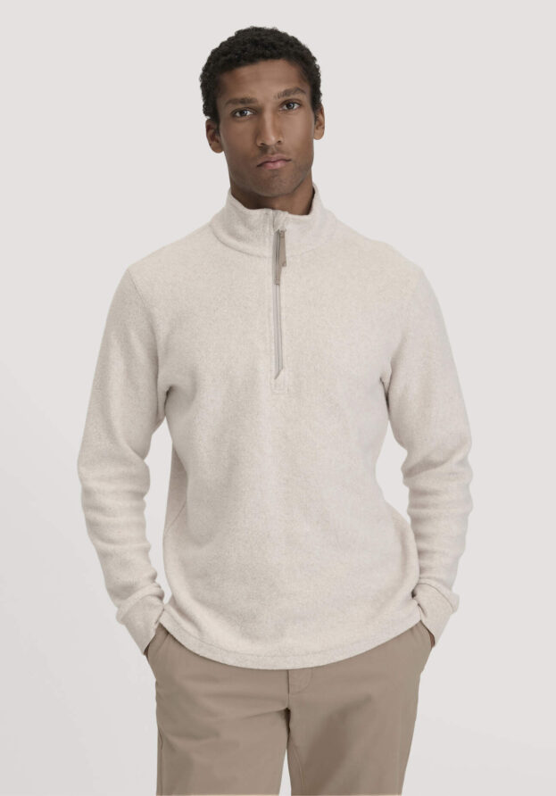 hessnatur Herren Fleece Troyer Relaxed aus Bio-Baumwolle - beige - Größe 46
