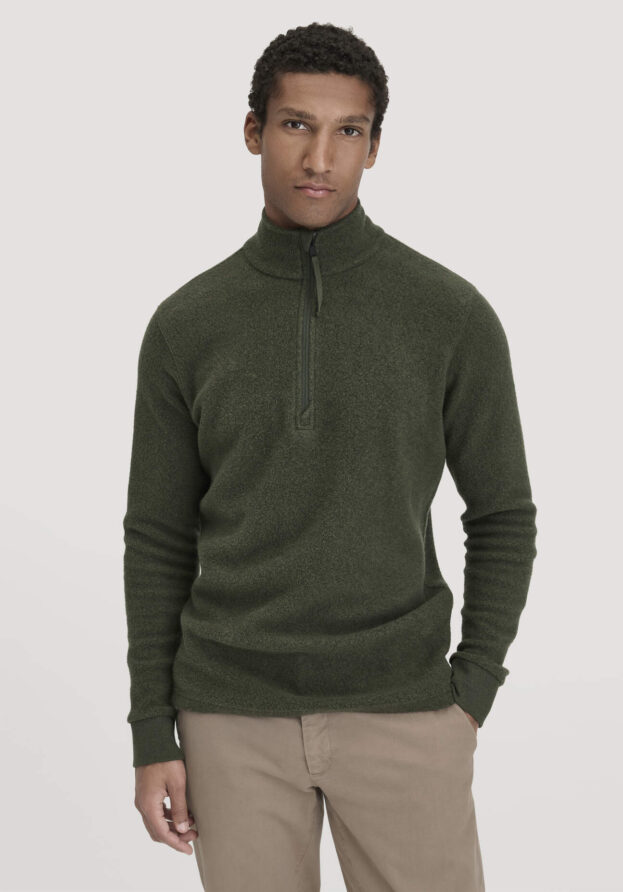 hessnatur Herren Fleece Troyer Relaxed aus Bio-Baumwolle - grün - Größe 46