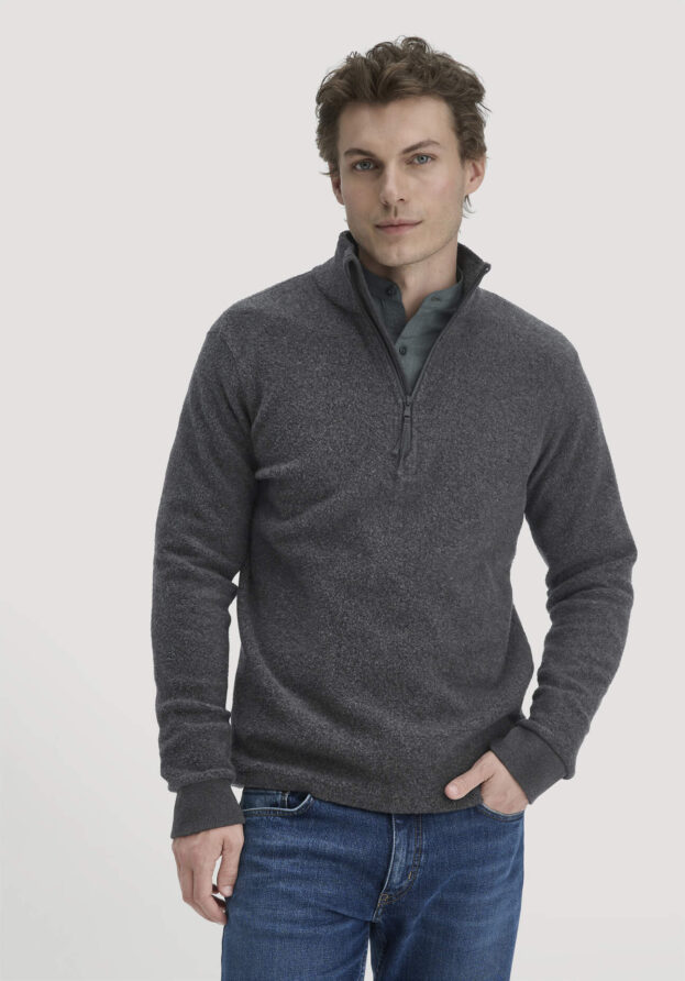 hessnatur Herren Fleece Troyer Relaxed aus Bio-Baumwolle - grau - Größe 52