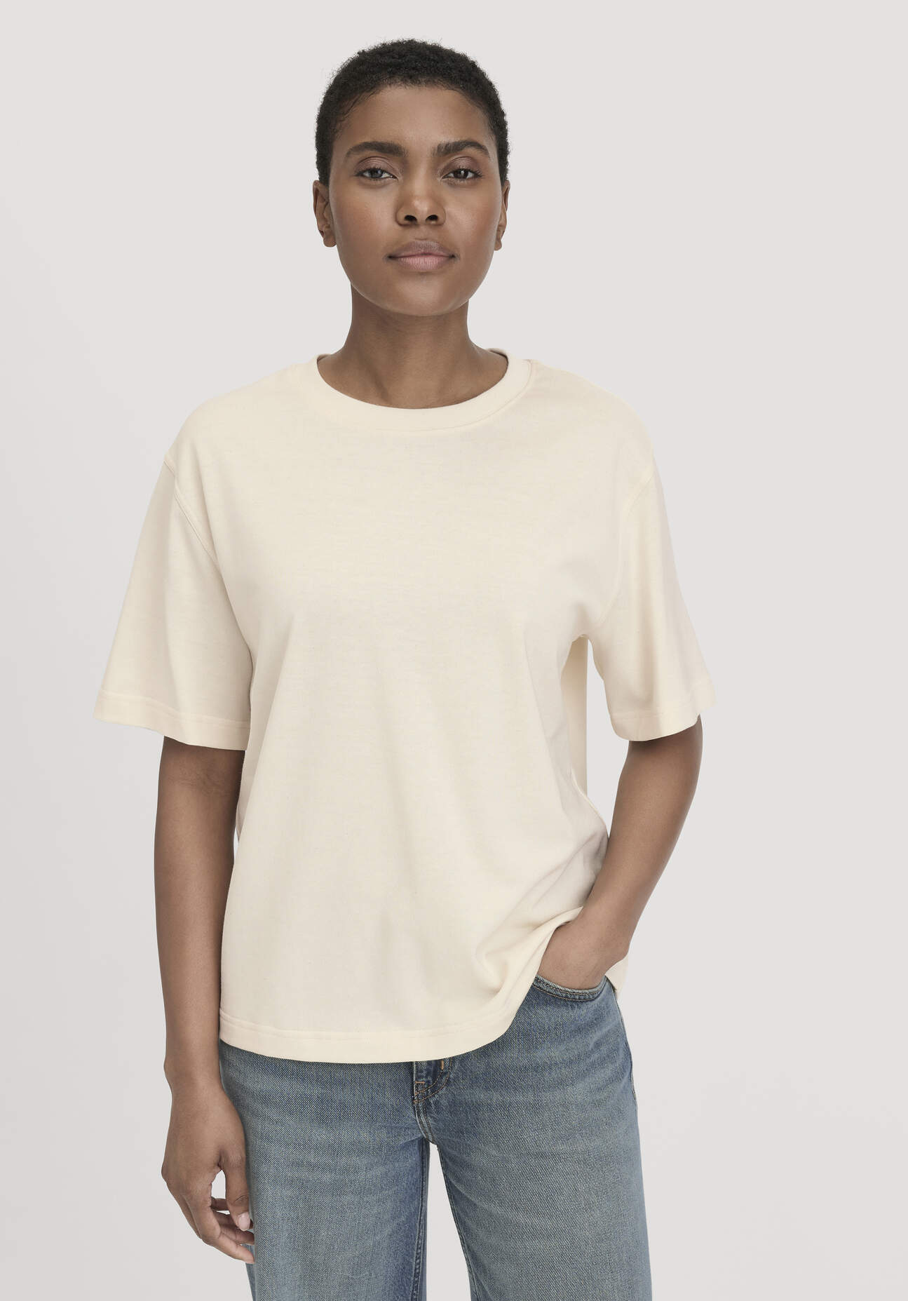 hessnatur Damen Heavy Jersey T-Shirt Oversize aus Bio-Baumwolle - natur - Größe 38
