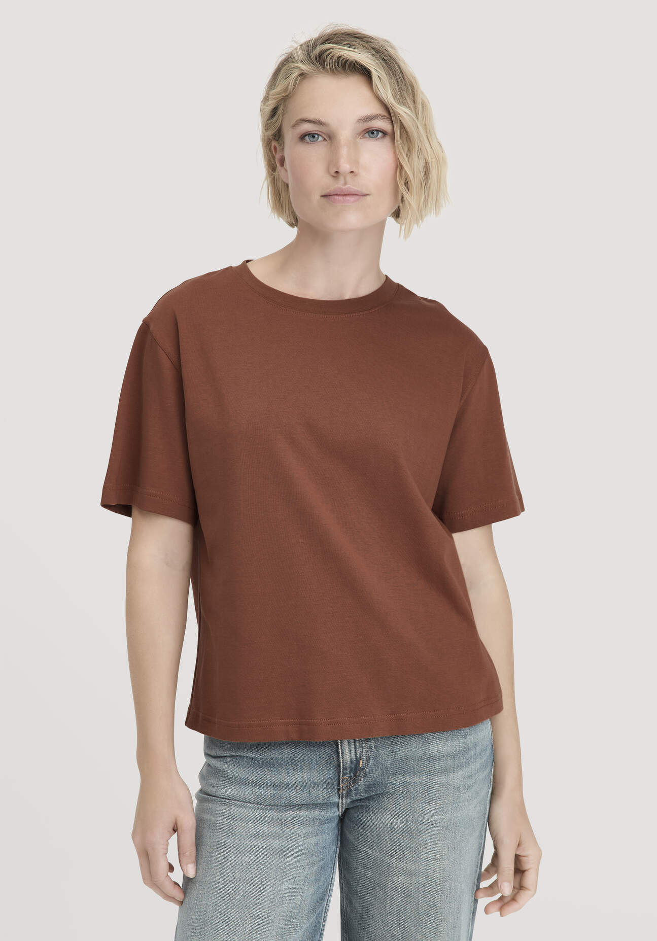 hessnatur Damen Heavy Jersey T-Shirt Oversize aus Bio-Baumwolle - braun - Größe 36