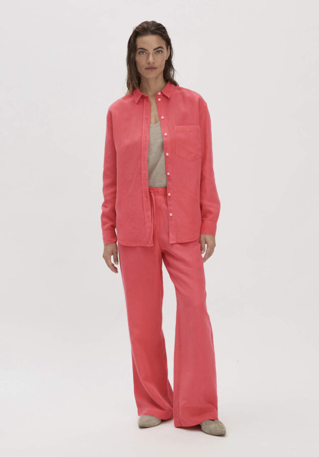 hessnatur Damen Hose Straight Leg Relaxed aus TENCEL™ Lyocell mit Leinen - rot - Größe 46