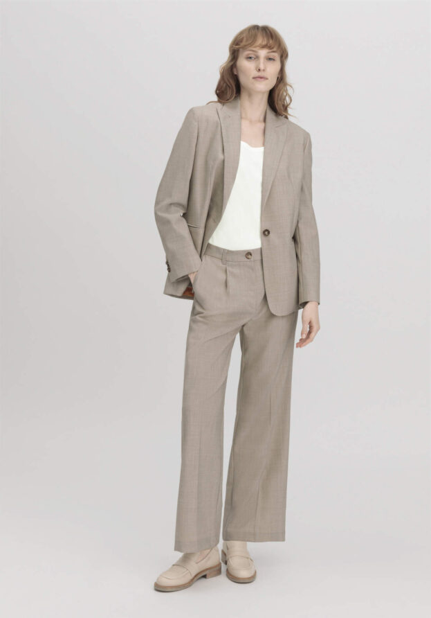 hessnatur Damen Hose Wide Leg Regular aus Bio-Merinowolle - beige - Größe 44
