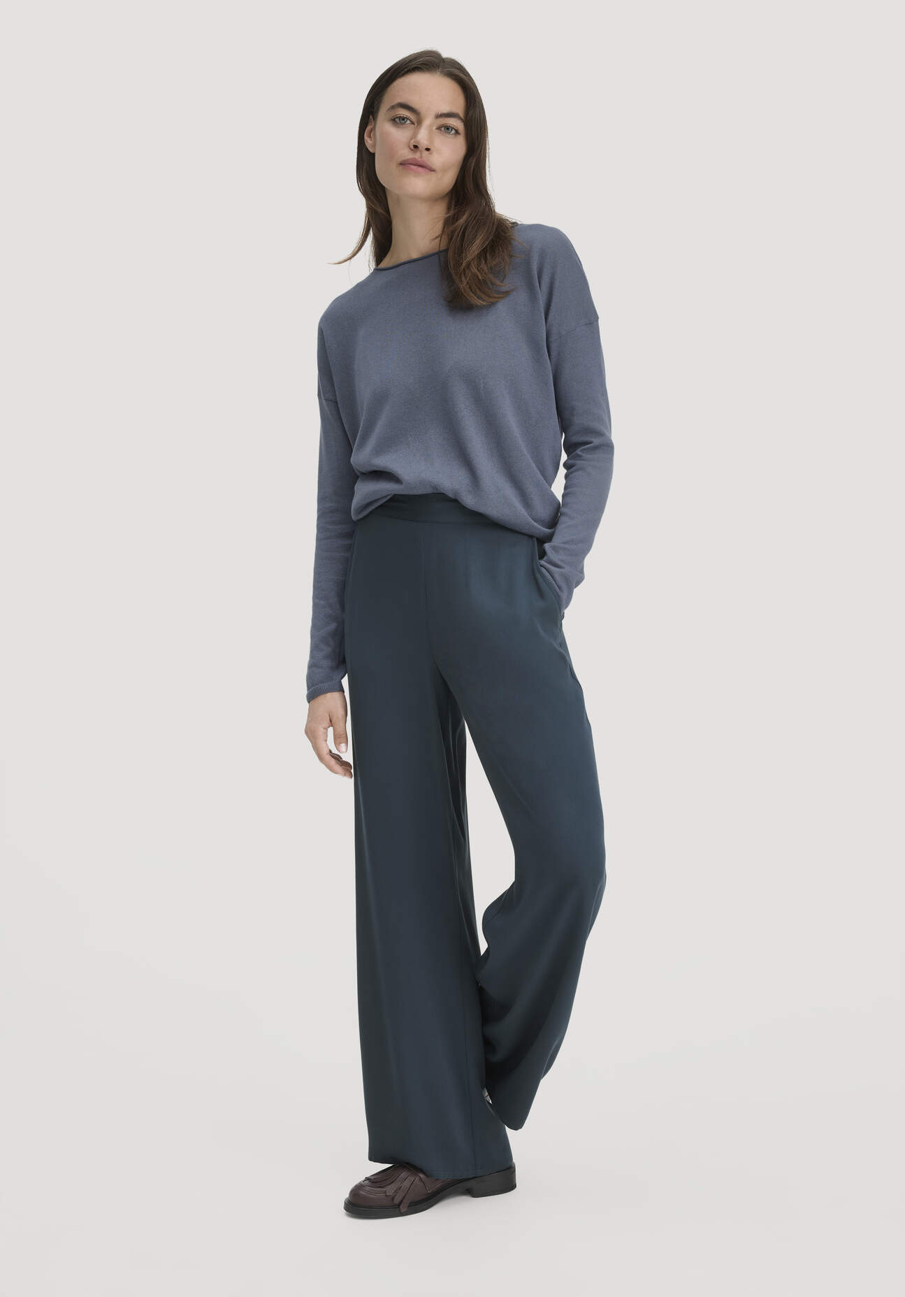hessnatur Damen Hose Wide Leg Relaxed aus LENZING™ ECOVERO™ Viskose - blau - Größe 36