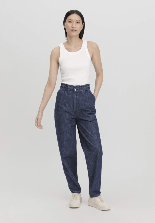 hessnatur Damen Jeans Paperbag Relaxed aus Bio-Denim mit Kapok - blau - Größe 42