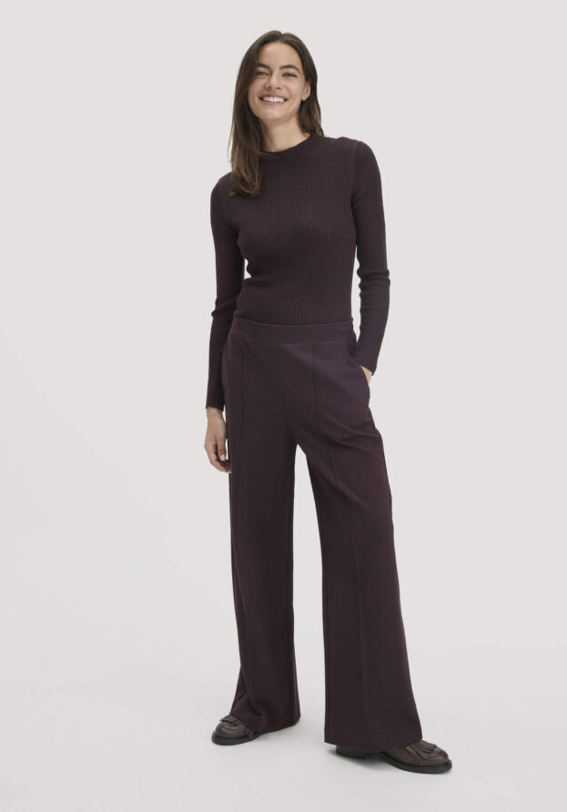 hessnatur Damen Jersey Hose Wide Leg Relaxed aus Bio-Baumwolle - braun - Größe 48