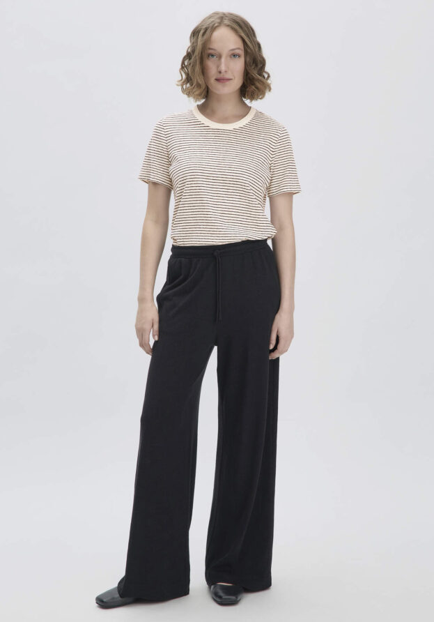 hessnatur Damen Jersey Hose Wide Leg  Relaxed aus Leinen und Bio-Baumwolle - schwarz - Größe 36