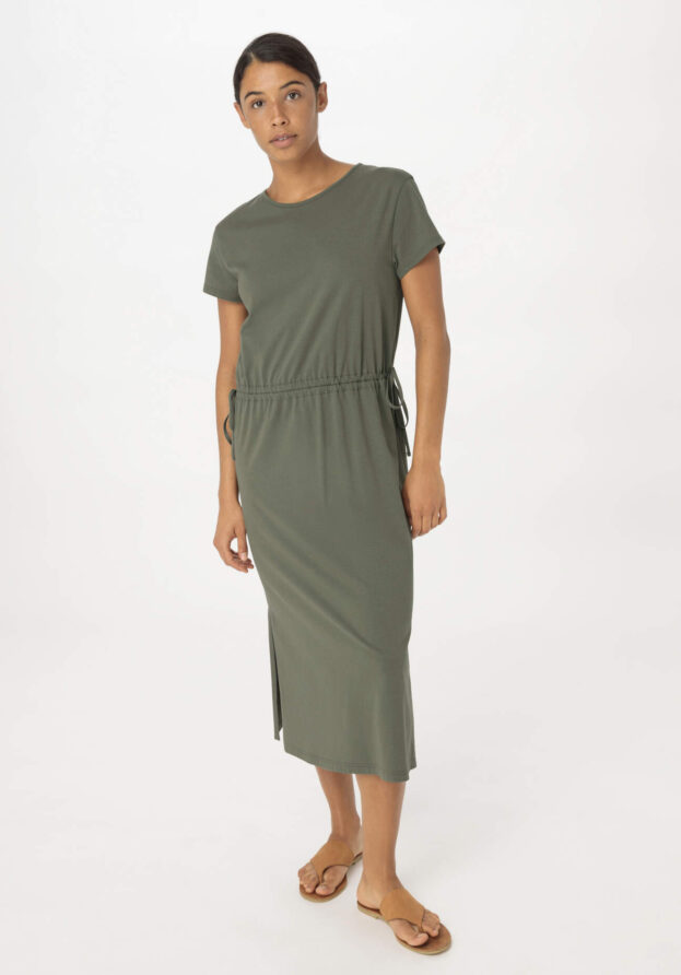 hessnatur Damen Jersey Kleid Midi Regular aus Bio-Baumwolle - grün - Größe 48