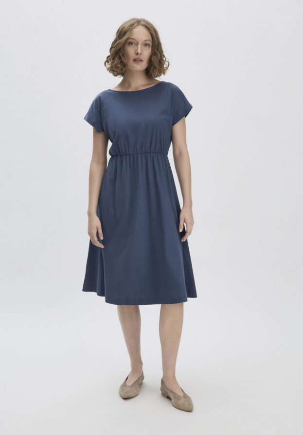 hessnatur Damen Jersey Kleid Midi Relaxed aus Bio-Baumwolle - blau - Größe 42