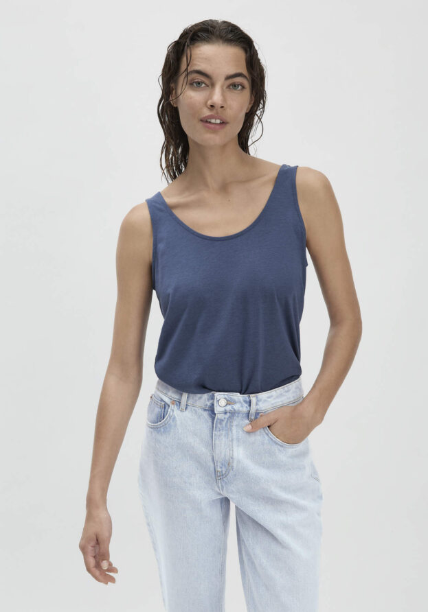 hessnatur Damen Jersey Top Relaxed aus TENCEL™ Lyocell mit Bio-Baumwolle - blau - Größe 46