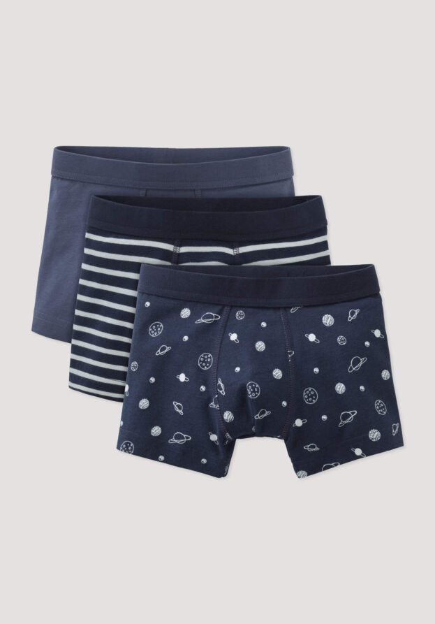 hessnatur Kinder  Jungen Pants Regular Cut im 3er-Pack aus Bio-Baumwolle - blau - Größe 122/128