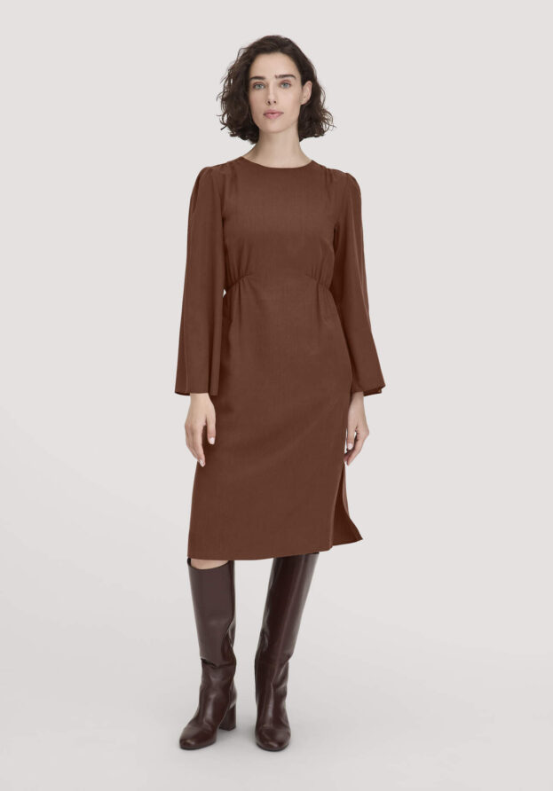 hessnatur Damen Kleid Kniebedeckend aus TENCEL™ Lyocell - braun - Größe 48