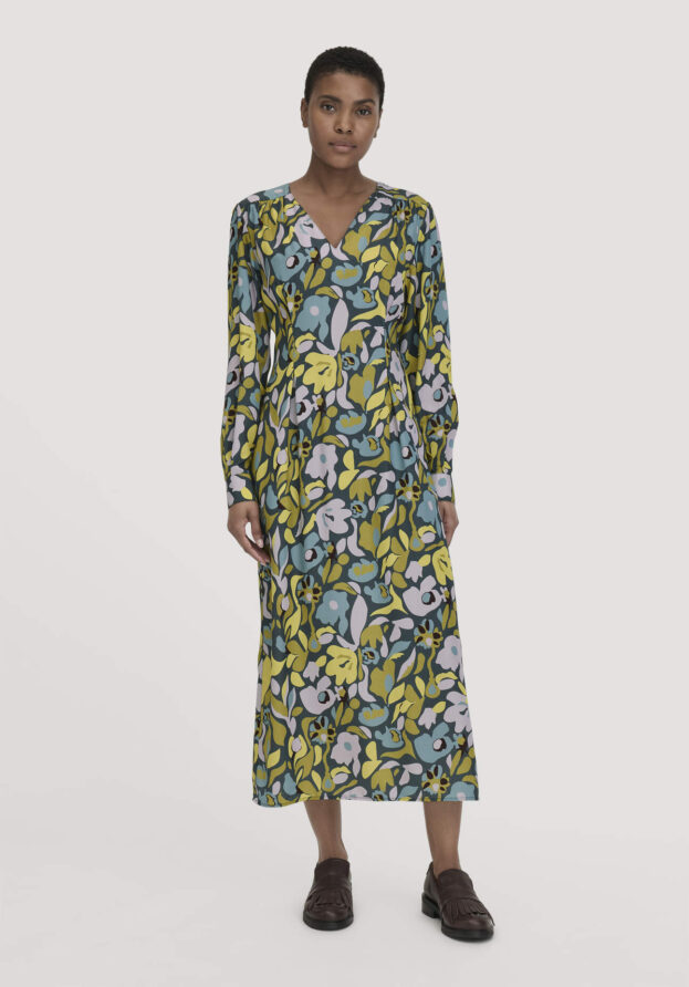 hessnatur Damen Kleid Knöchellang Regular aus LENZING™ ECOVERO™ Satin - blau - Größe 38