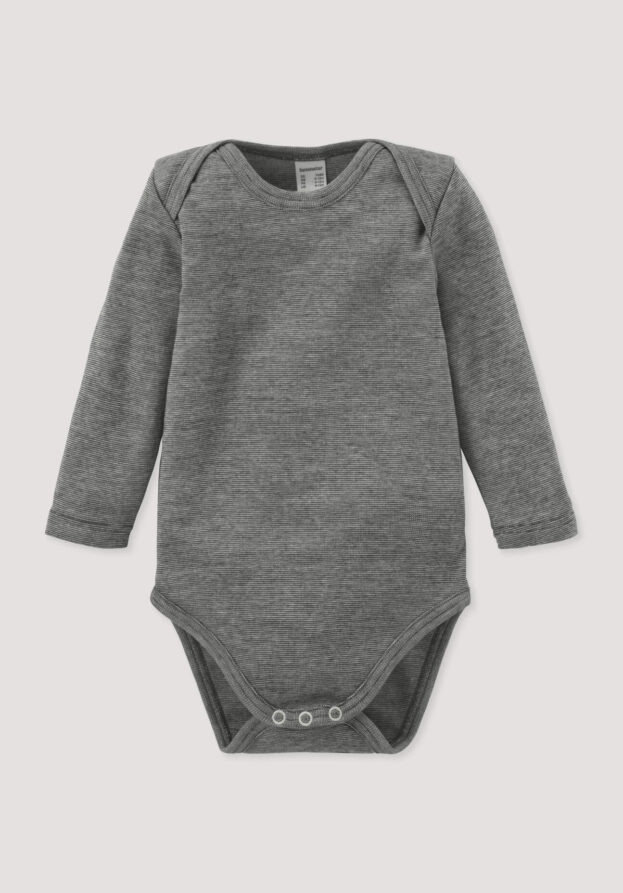 hessnatur Baby Langarm Body aus Bio-Baumwolle mit Bio-Merinowolle und Seide - grau - Größe 86/92