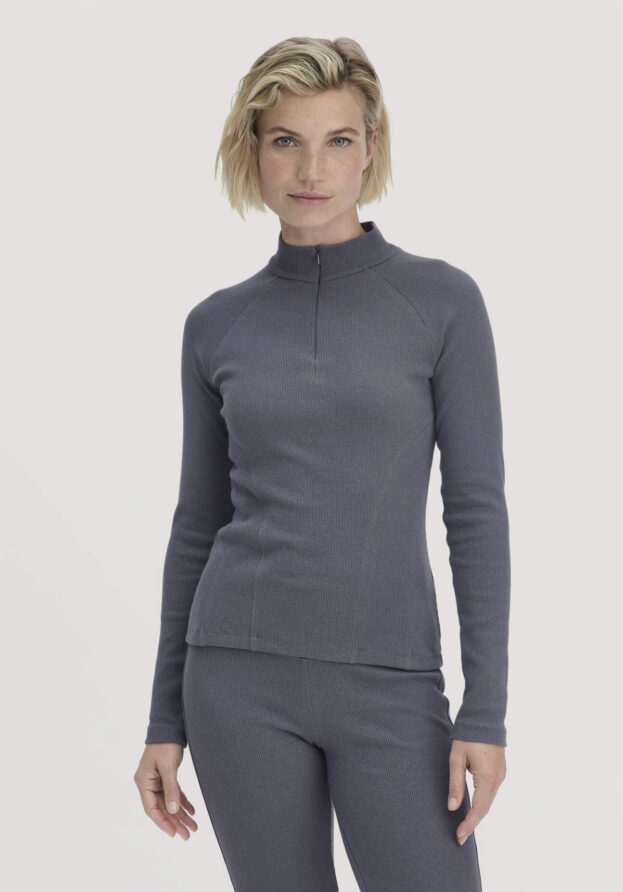 hessnatur Loungewear Longsleeve Fitted BETTER RECYCLING aus Bio-Baumwolle - blau - Größe 40