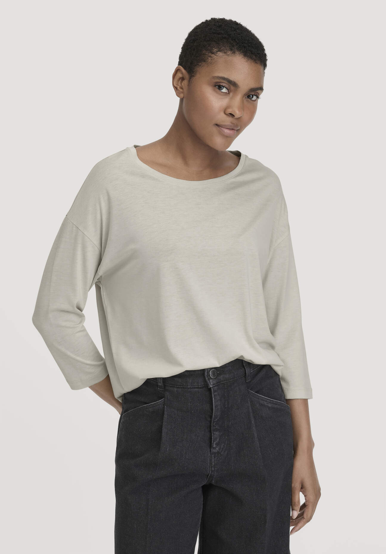 hessnatur Damen Longsleeve Oversize aus TENCEL™ Lyocell mit Bio-Baumwolle - beige - Größe S