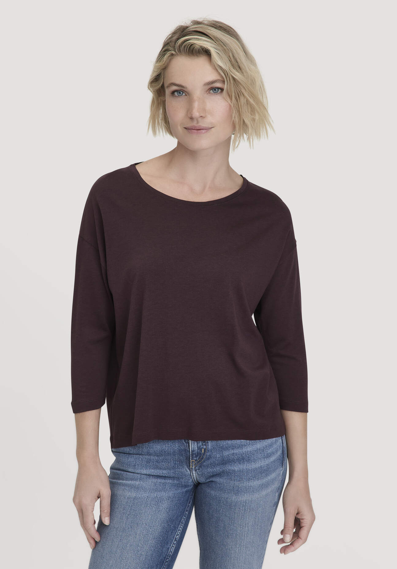 hessnatur Damen Longsleeve Oversize aus TENCEL™ Lyocell mit Bio-Baumwolle - braun - Größe L