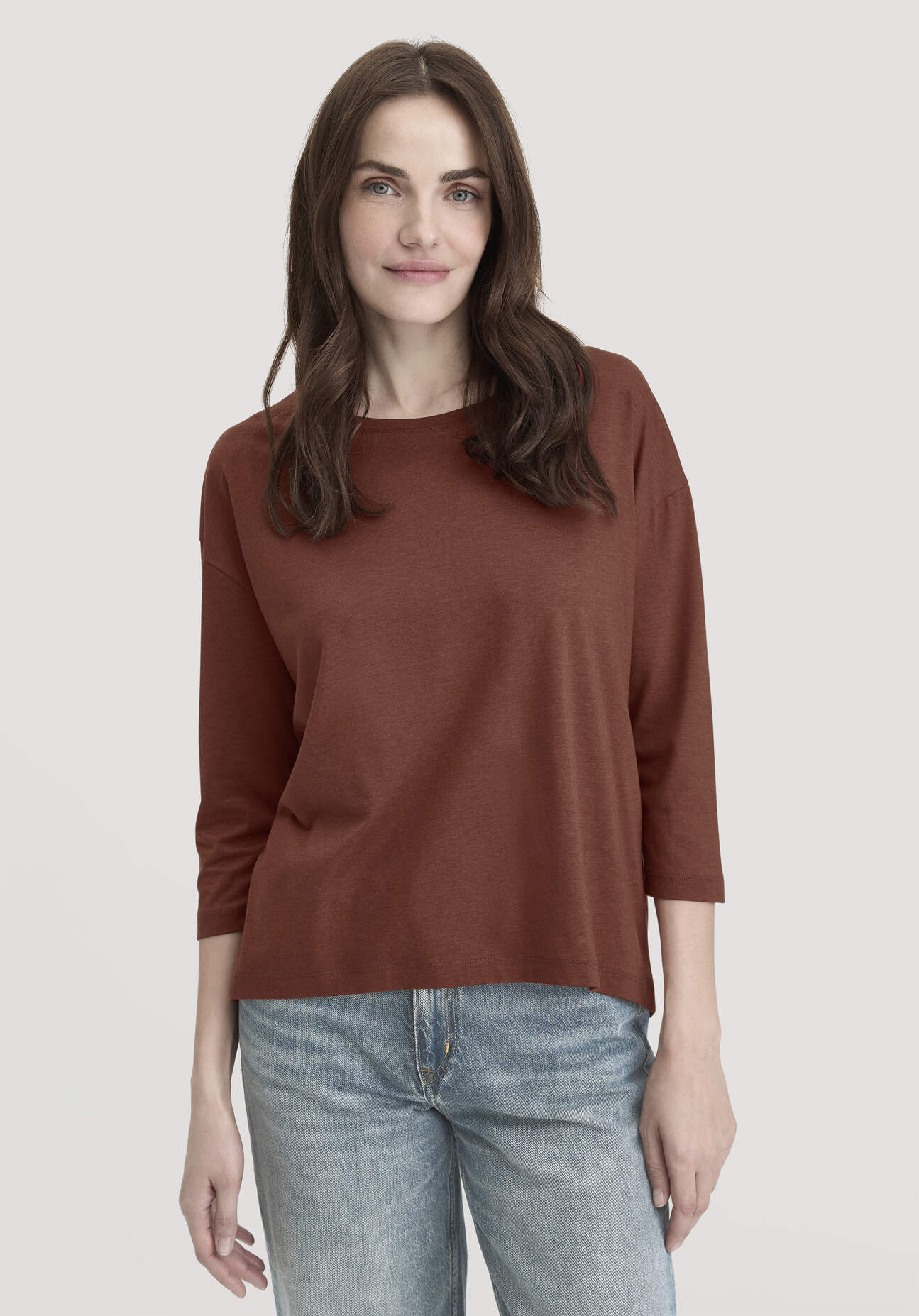 hessnatur Damen Longsleeve Oversize aus TENCEL™ Lyocell mit Bio-Baumwolle - braun - Größe S