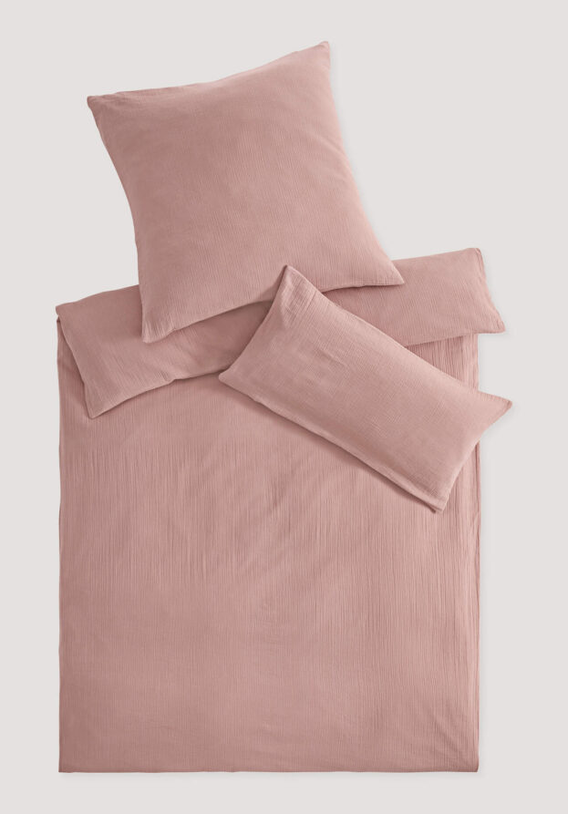 hessnatur Musselin Bettwäsche-Set aus Bio-Baumwolle - rosa - Größe 155x220 / 40x80 cm