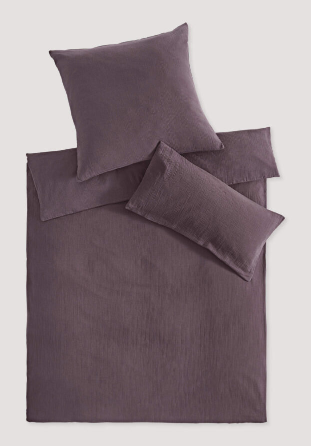 hessnatur Musselin Bettwäsche-Set aus Bio-Baumwolle - lila - Größe 200x200 / 2x40x80 cm