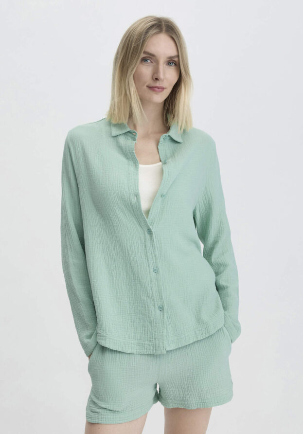 hessnatur Damen Musselin Hemd Oversize PURE COMFORT aus Bio-Baumwolle - grün - Größe 40