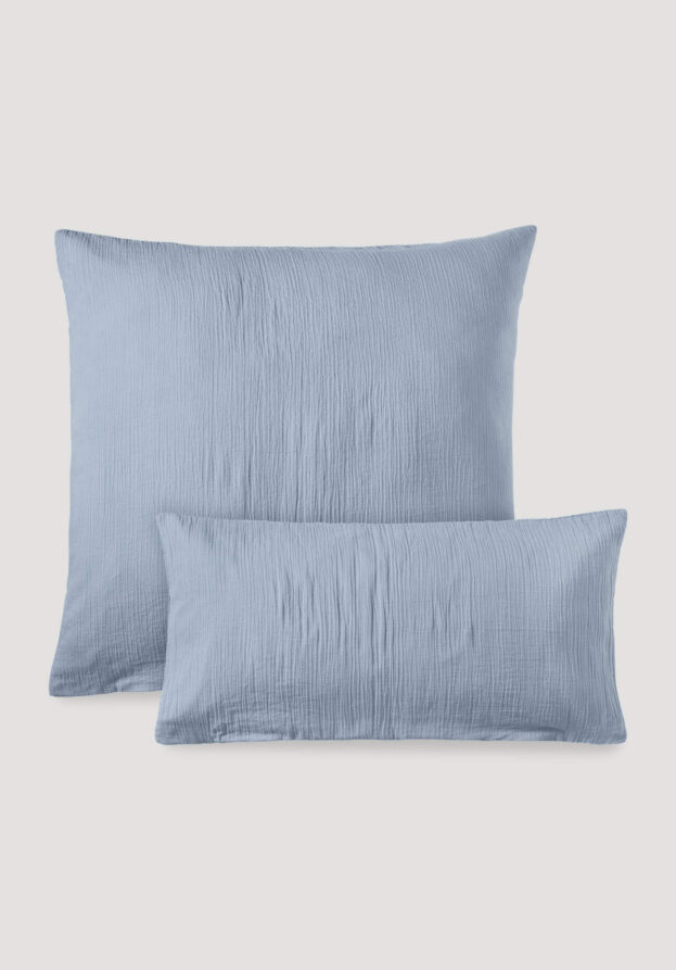 hessnatur Musselin Kissenbezug aus Bio-Baumwolle - blau - Größe 80x80 cm
