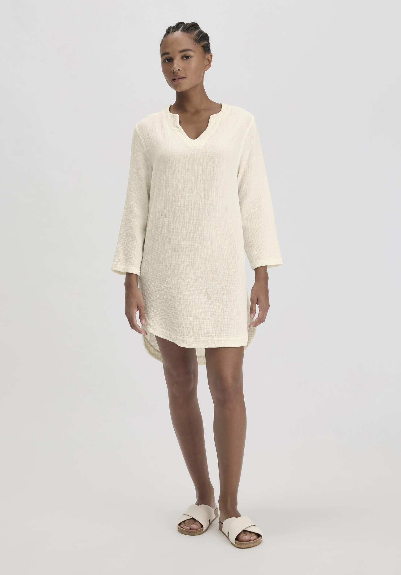 hessnatur Damen Musselin Nachthemd Relaxed PURE COMFORT aus Bio-Baumwolle - natur - Größe 36