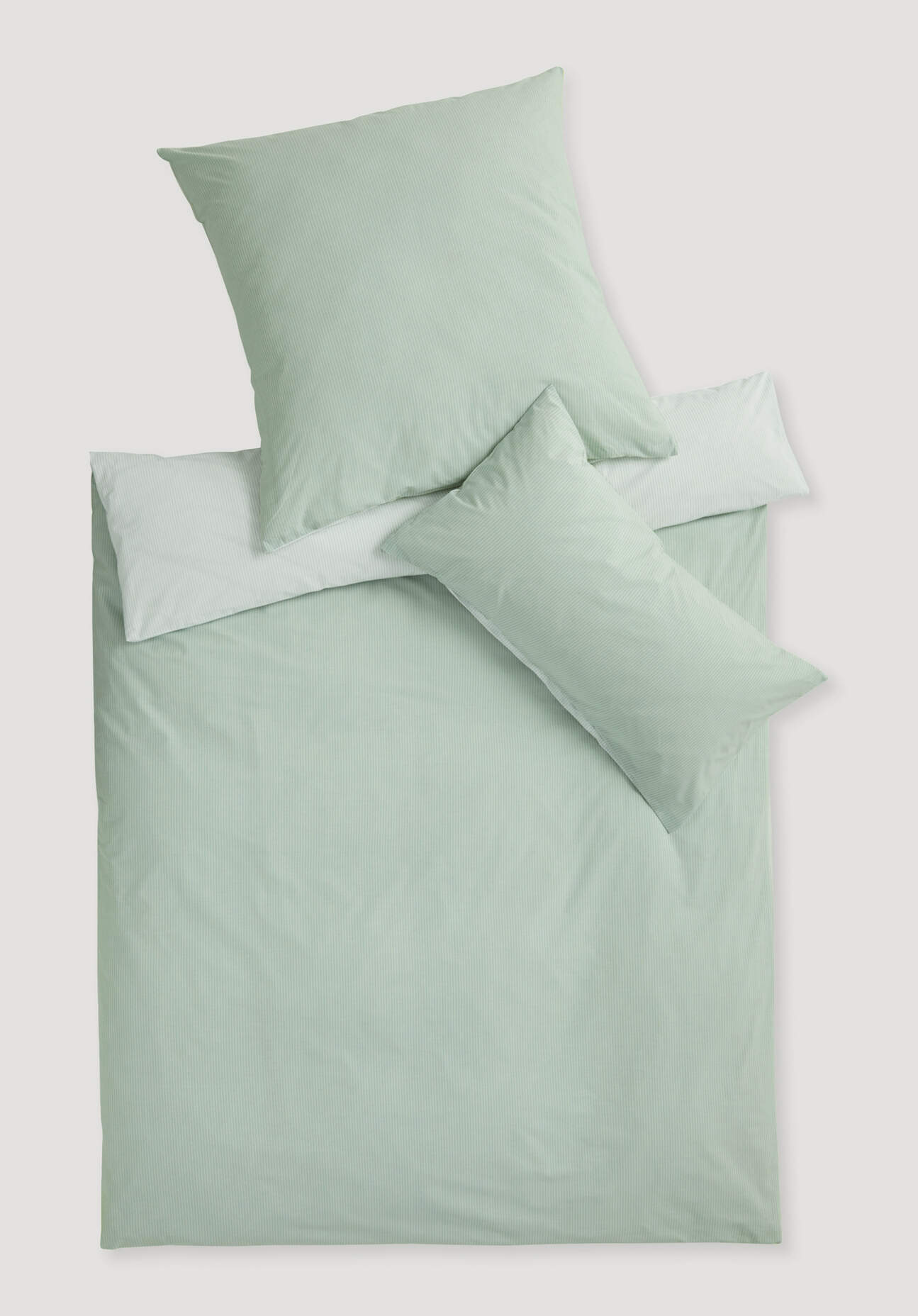hessnatur Perkal Wende-Bettwäsche-Set PIET aus Bio-Baumwolle - grün - Größe 240x220 / 2x80x80 cm