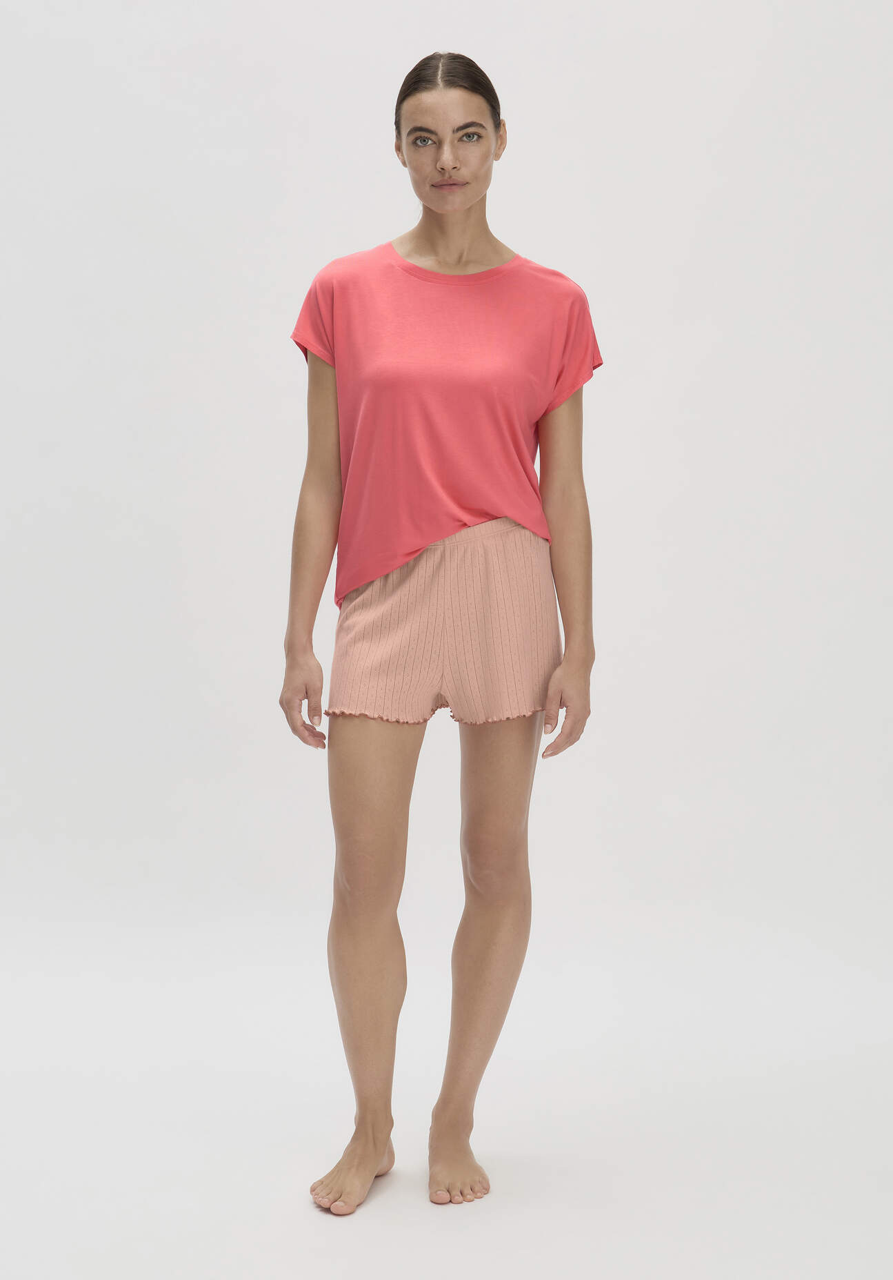 hessnatur Damen Pointelle Schlafshorts Relaxed PURE COTTON aus Bio-Baumwolle - rosa - Größe 48