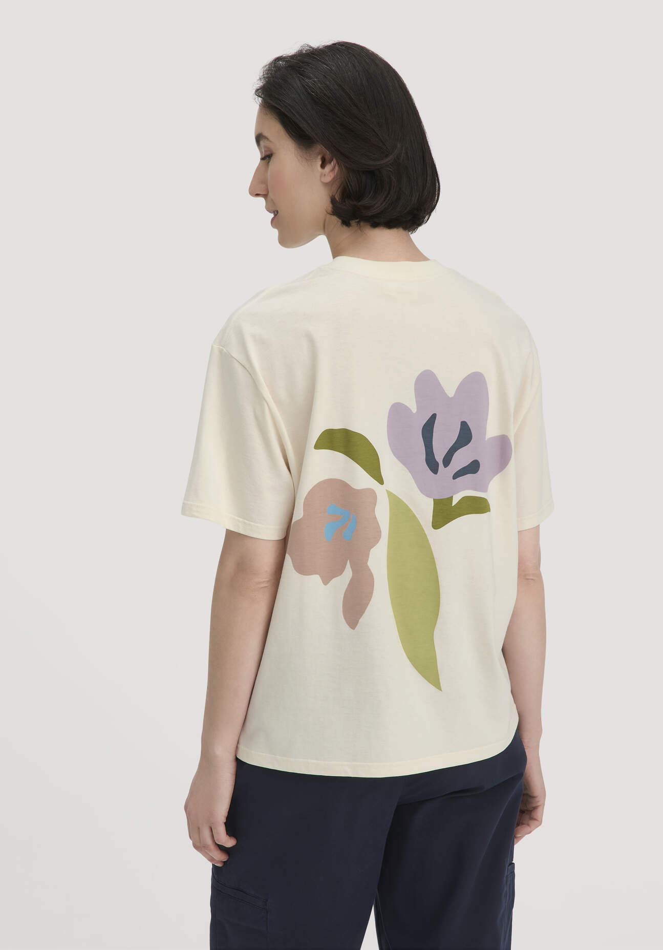 hessnatur Damen Print T-Shirt Oversize aus Bio-Baumwolle - natur - Größe 40