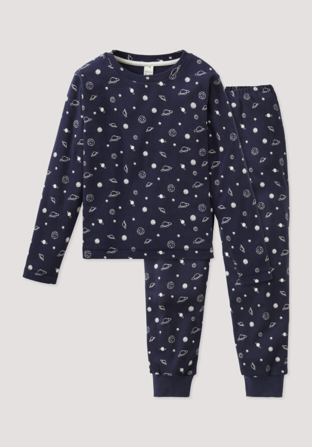 hessnatur Kinder  Pyjama aus Bio-Baumwolle - blau - Größe 122/128