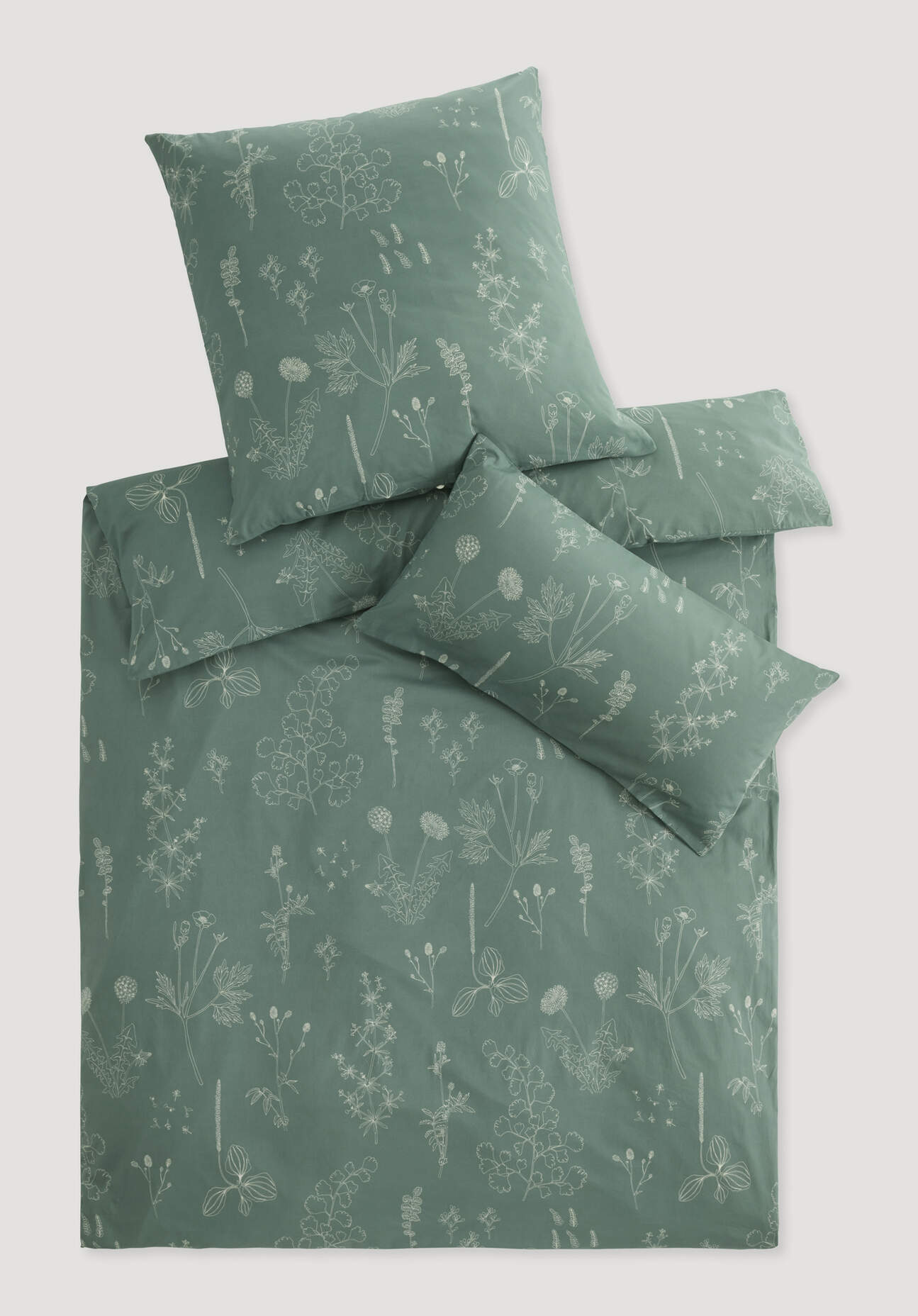 hessnatur Renforcé Bettwäsche-Set LONNO aus Bio-Baumwolle - grün - Größe 155x220 / 40x80 cm
