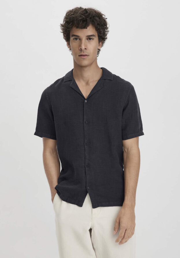 hessnatur Herren Resort Hemd Kurzarm Regular aus Leinen - blau - Größe XXL (45/46)