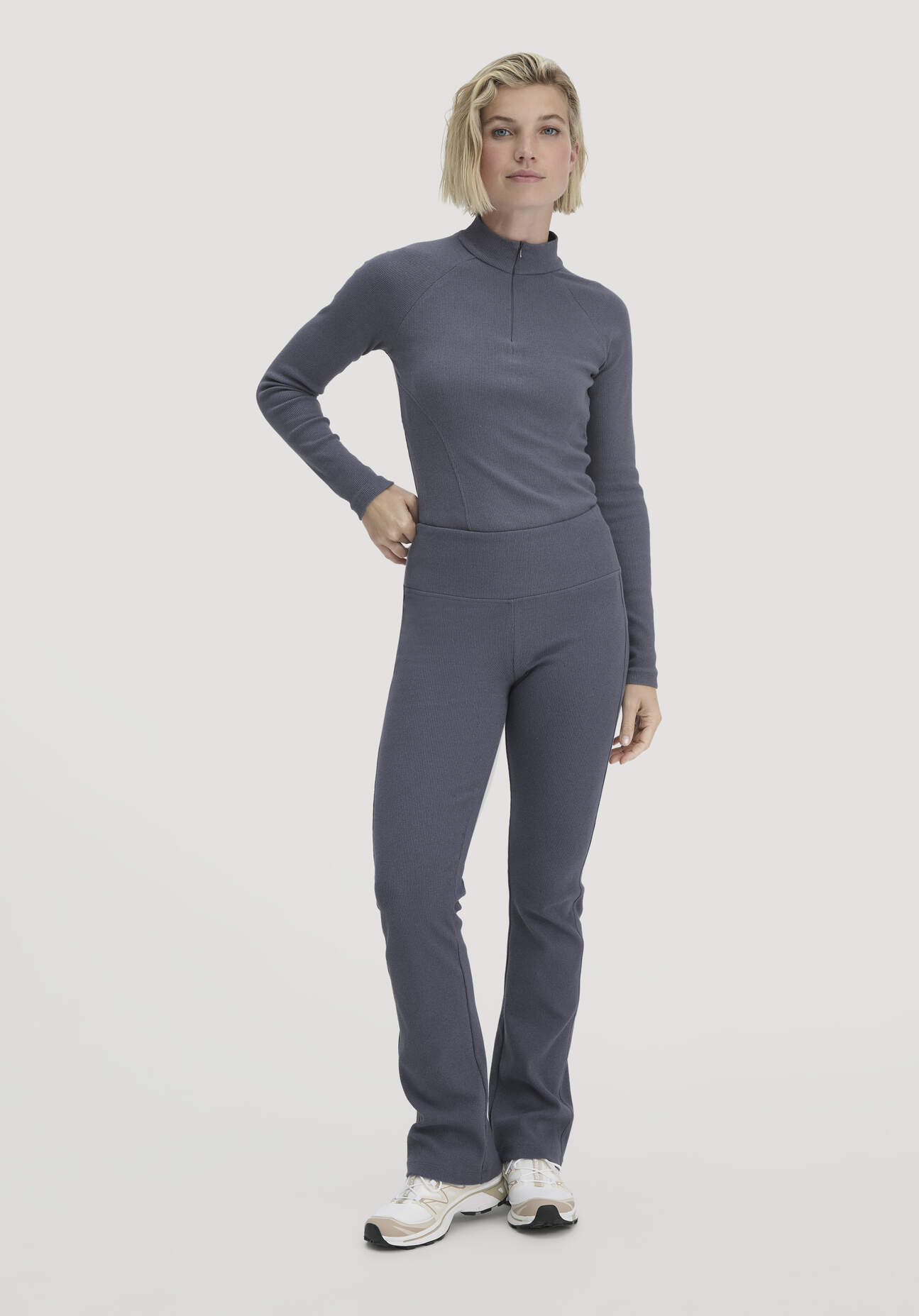 hessnatur Loungewear Rib Leggings High Waist BETTER RECYCLING aus Bio-Baumwolle - blau - Größe XXL