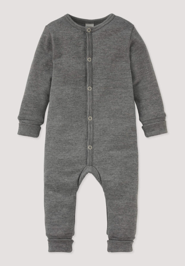 hessnatur Baby Schlafoverall aus Bio-Baumwolle mit Bio-Merinowolle und Seide - grau - Größe 74/80