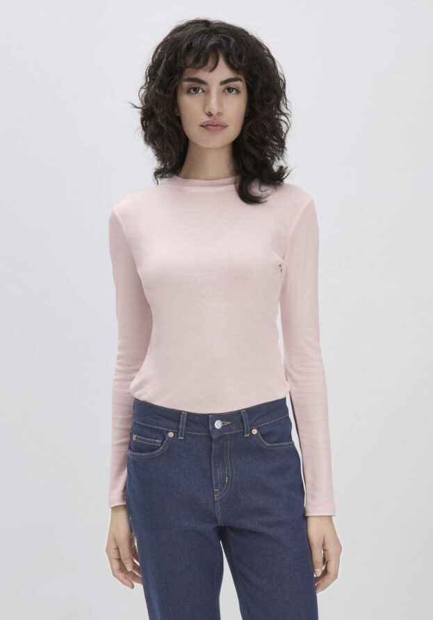 hessnatur Damen Softrib Langarmshirt Slim aus Bio-Baumwolle und TENCEL™ Modal - rosa - Größe 40