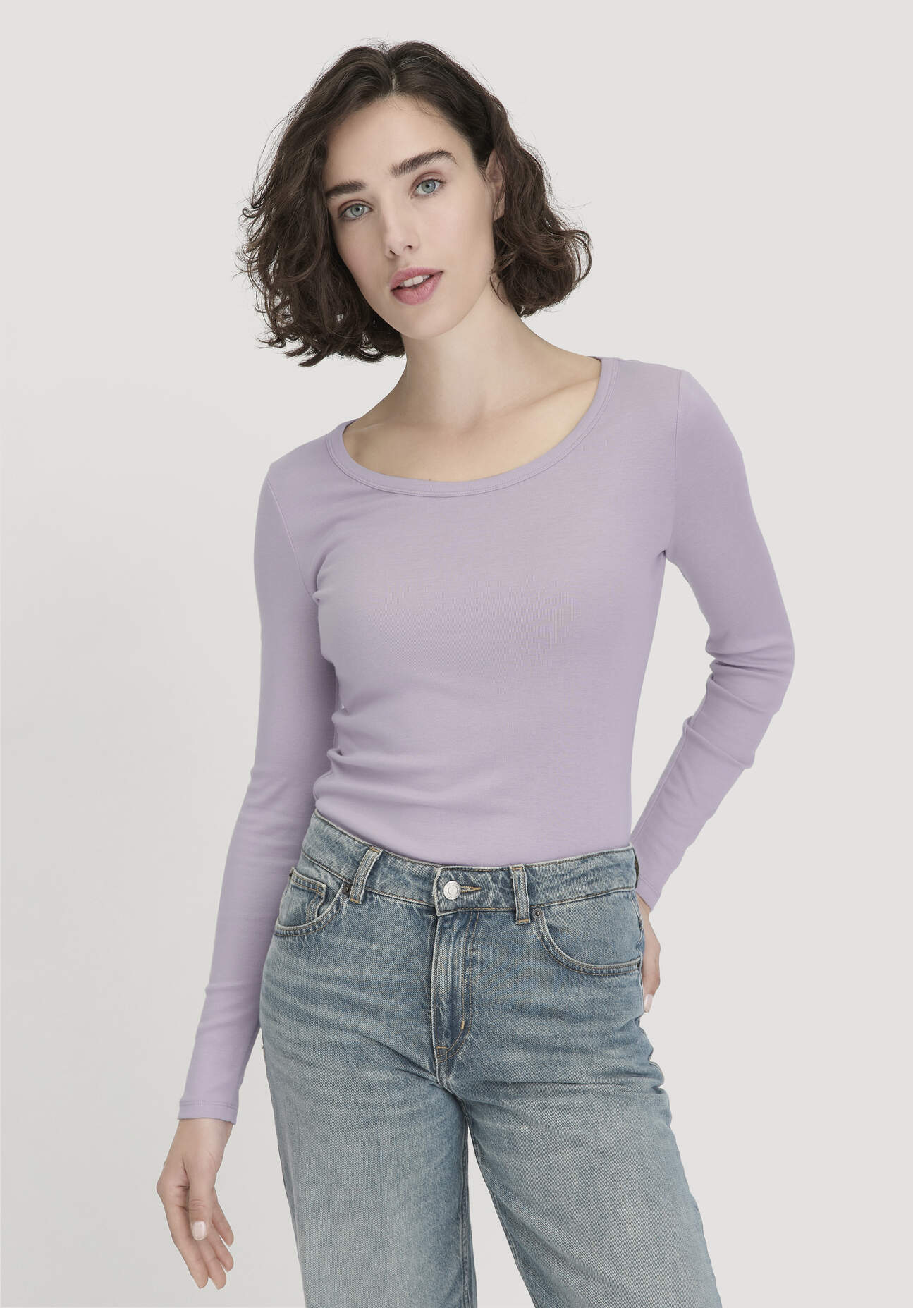 hessnatur Damen Softrib Longsleeve Fitted aus Bio-Baumwolle und TENCEL™ Modal - lila - Größe 42