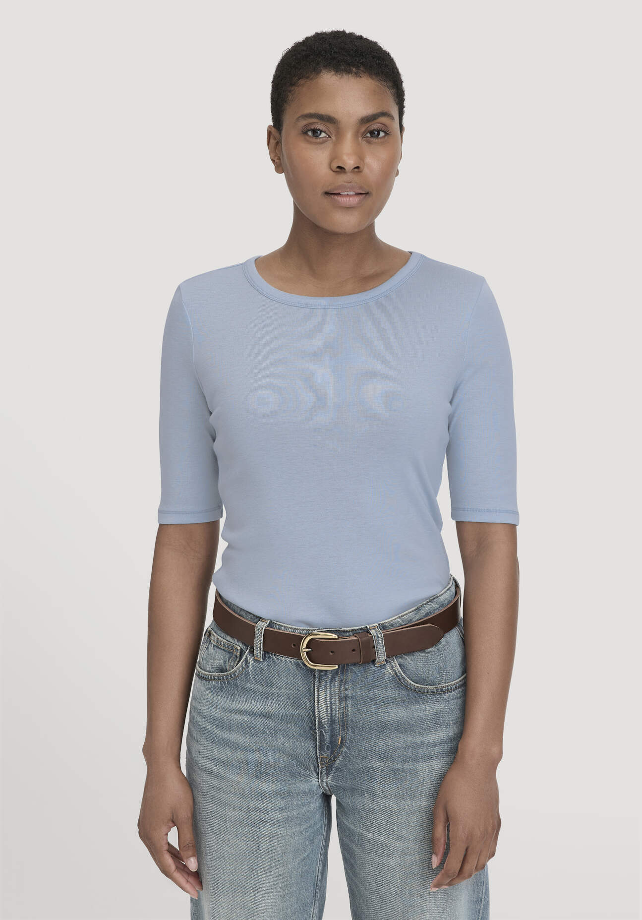 hessnatur Damen Softrib T-Shirt Fitted aus Bio-Baumwolle und TENCEL™ Modal - blau - Größe 40