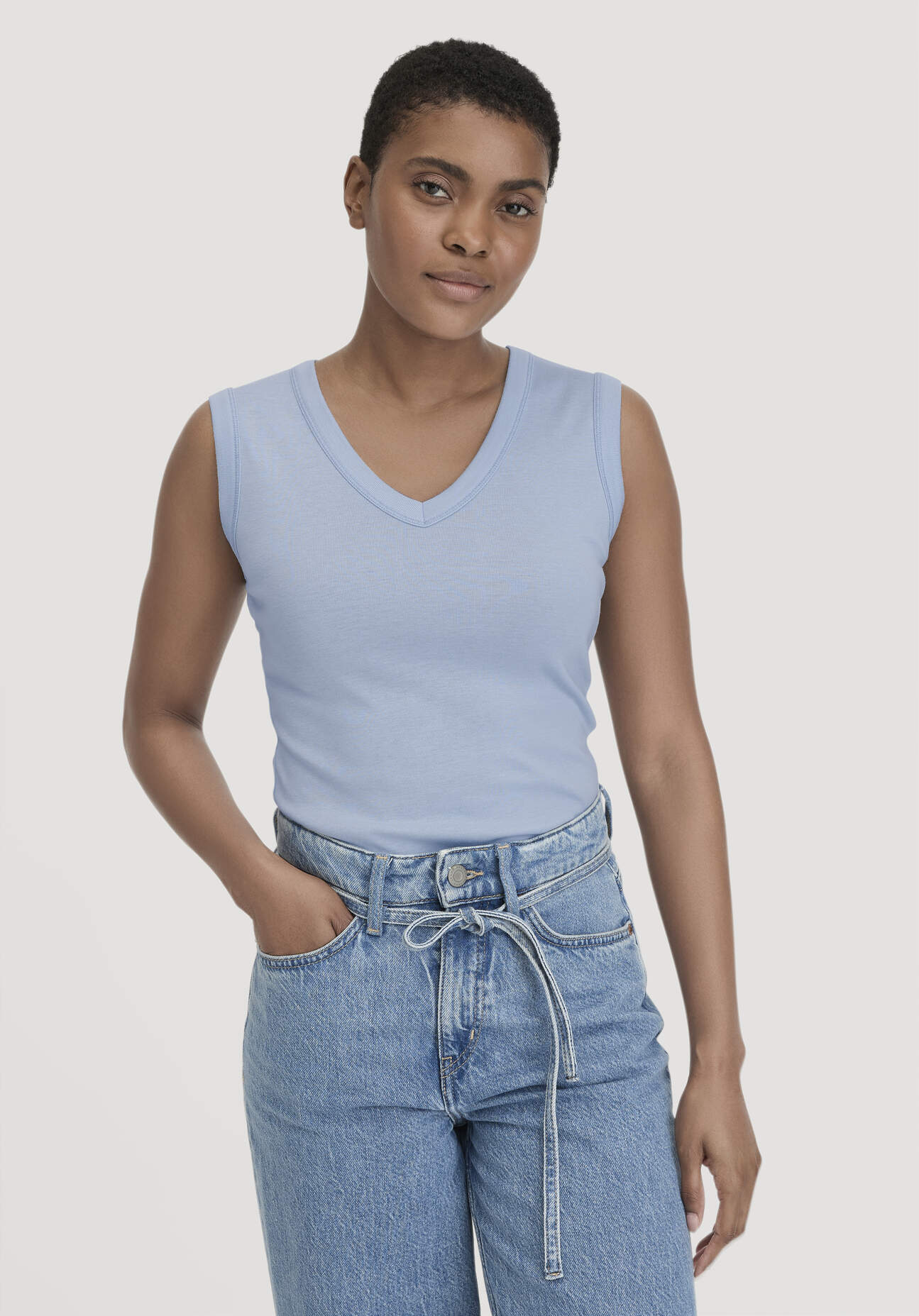 hessnatur Damen Softrib Top Fitted aus Bio-Baumwolle und TENCEL™ Modal - blau - Größe 40