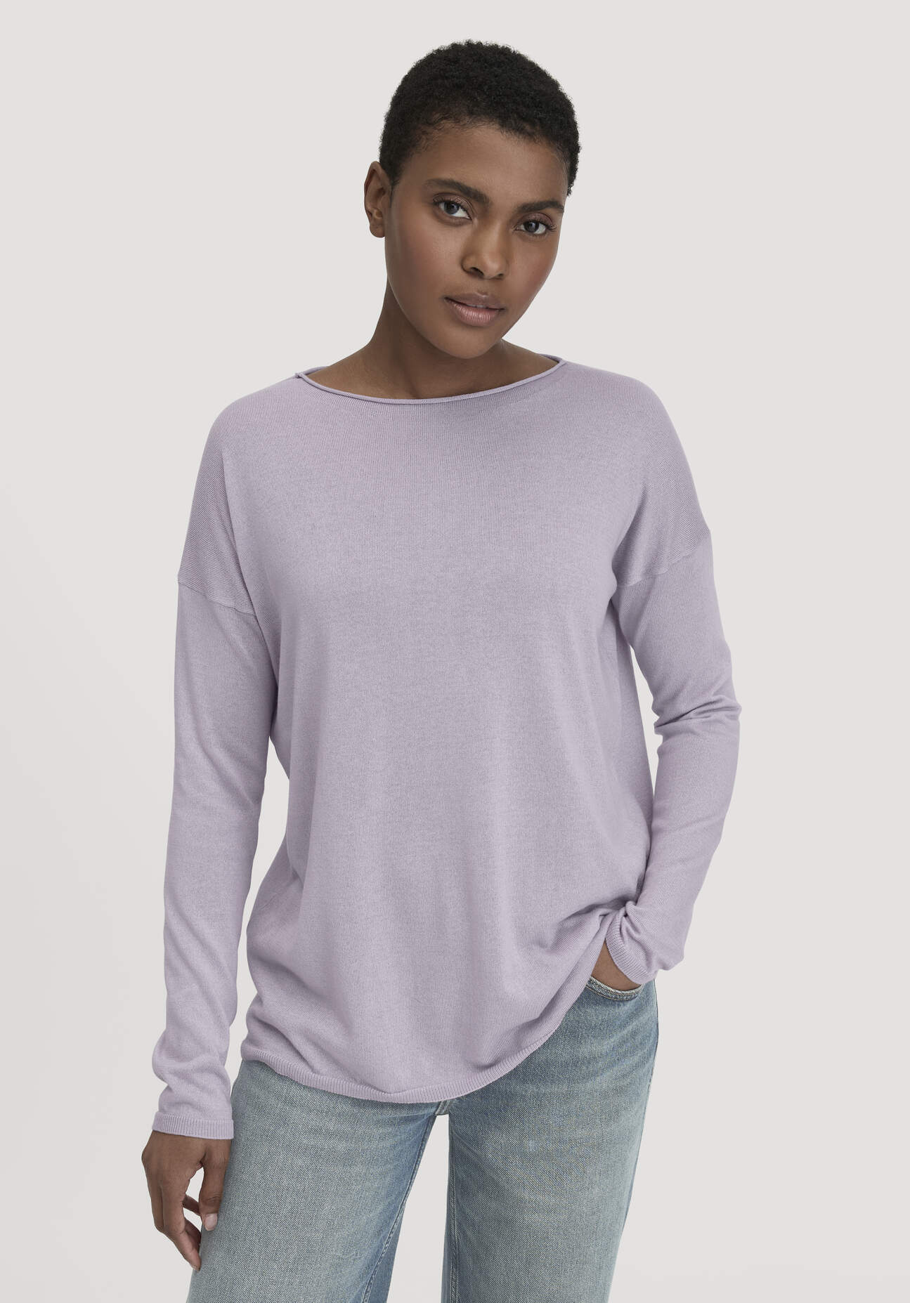 hessnatur Damen Strick Pullover Oversize aus TENCEL™ Lyocell mit Bio-Baumwolle - lila - Größe M