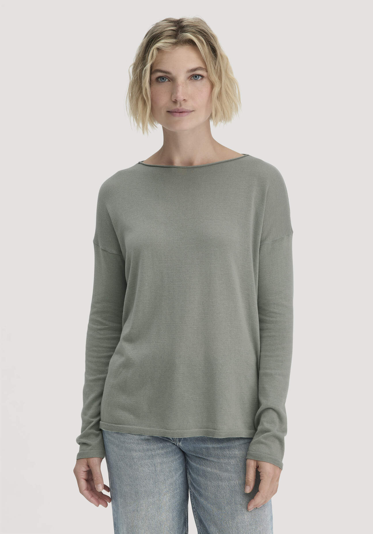 hessnatur Damen Strick Pullover Oversize aus TENCEL™ Lyocell mit Bio-Baumwolle - grün - Größe S