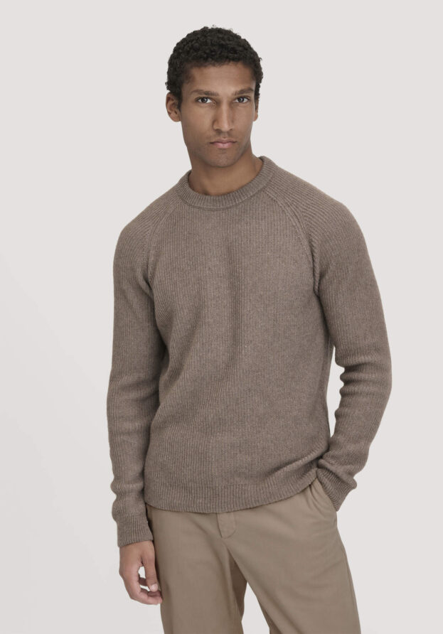 hessnatur Herren Strick Pullover Regular aus Bio-Baumwolle mit Bio-Merinowolle - braun - Größe S