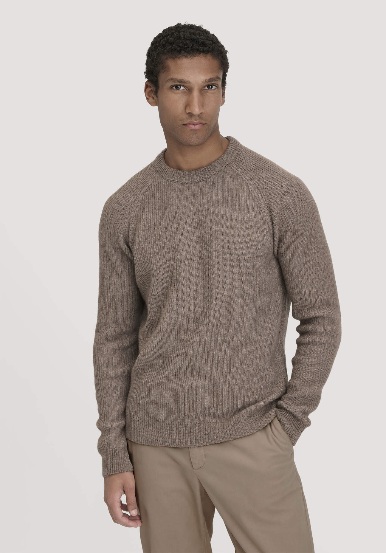 hessnatur Herren Strick Pullover Regular aus Bio-Baumwolle mit Bio-Merinowolle - braun - Größe M