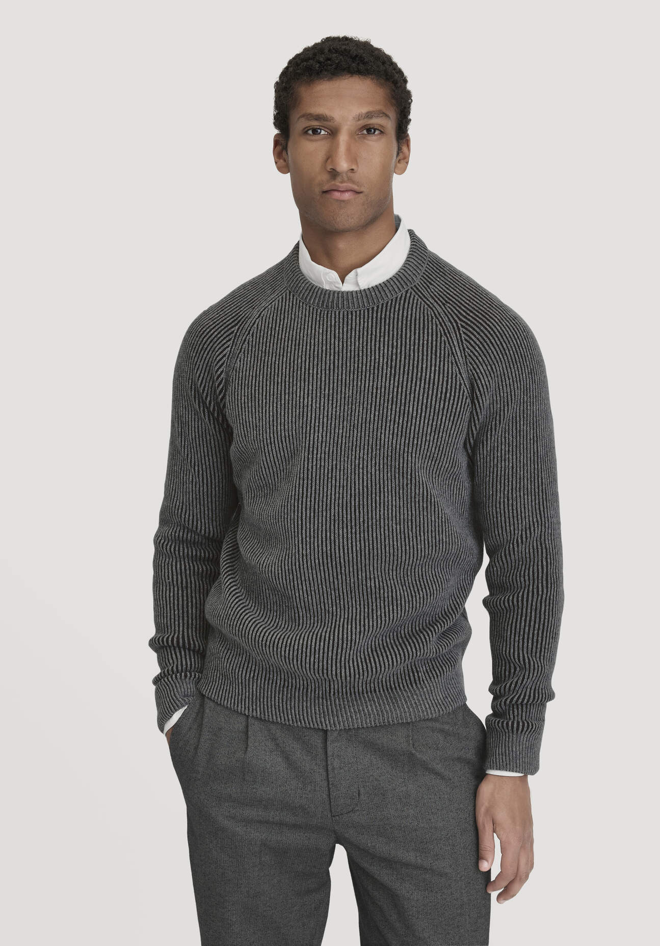 hessnatur Herren Strick Pullover Regular aus Bio-Baumwolle mit Bio-Merinowolle - grau - Größe XXL