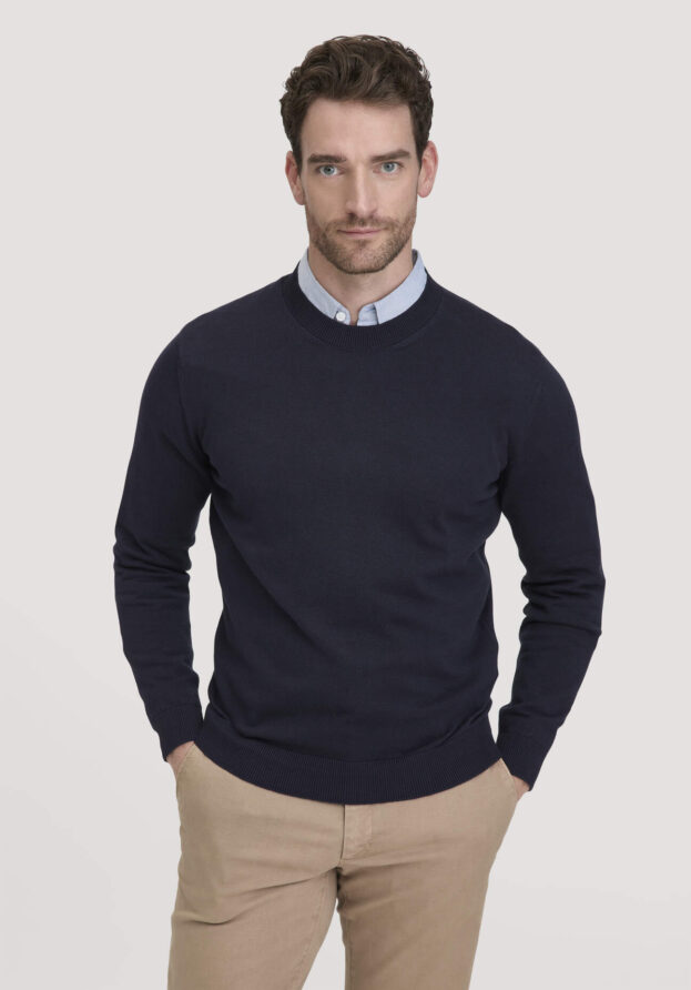hessnatur Herren Strick Pullover Regular aus Bio-Baumwolle - blau - Größe M