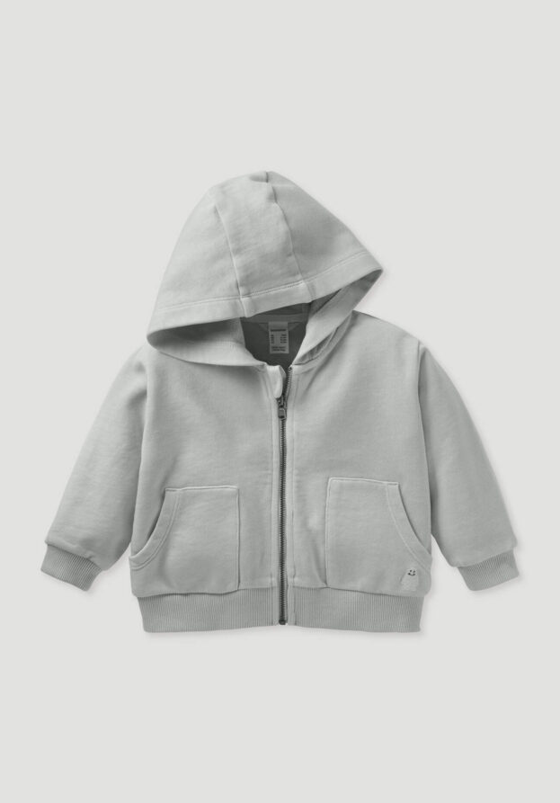 hessnatur Baby Sweatshirt Jacke GARMENT DYE aus Bio-Baumwolle - grau - Größe 62/68